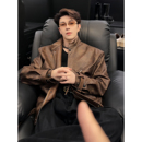 高街机车服夹克高级感痞帅棒球服 美式 美拉德咖色皮衣外套男款 秋季