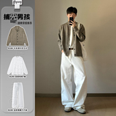 毛衣直筒宽松牛仔裤 老钱风高级感套装 男生酷帅穿搭半高领针织开衫