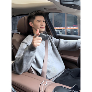 韩系慵懒风明细撞色毛衣男款江浙沪少爷穿搭针织衫可外穿内搭上衣