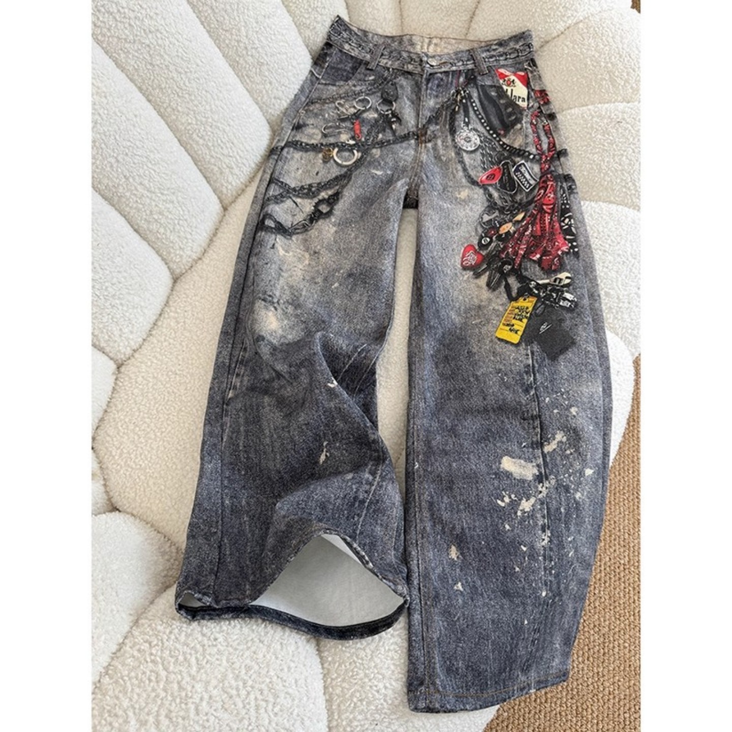 欧美vibe风裤子男生设计感3D链条