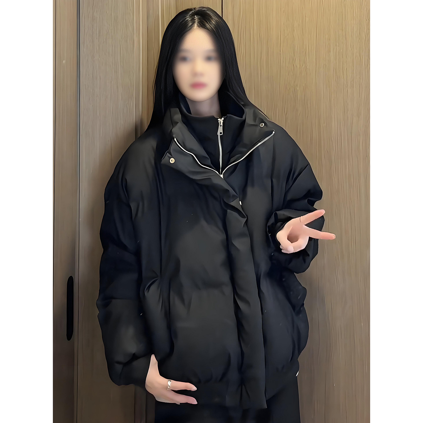 黑色假两件羽绒棉服男女冬季