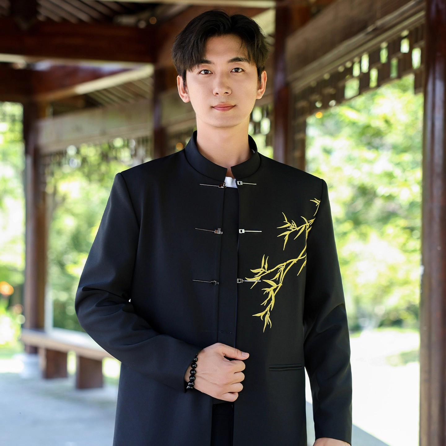 新中式国风男士西服套装金竹刺绣