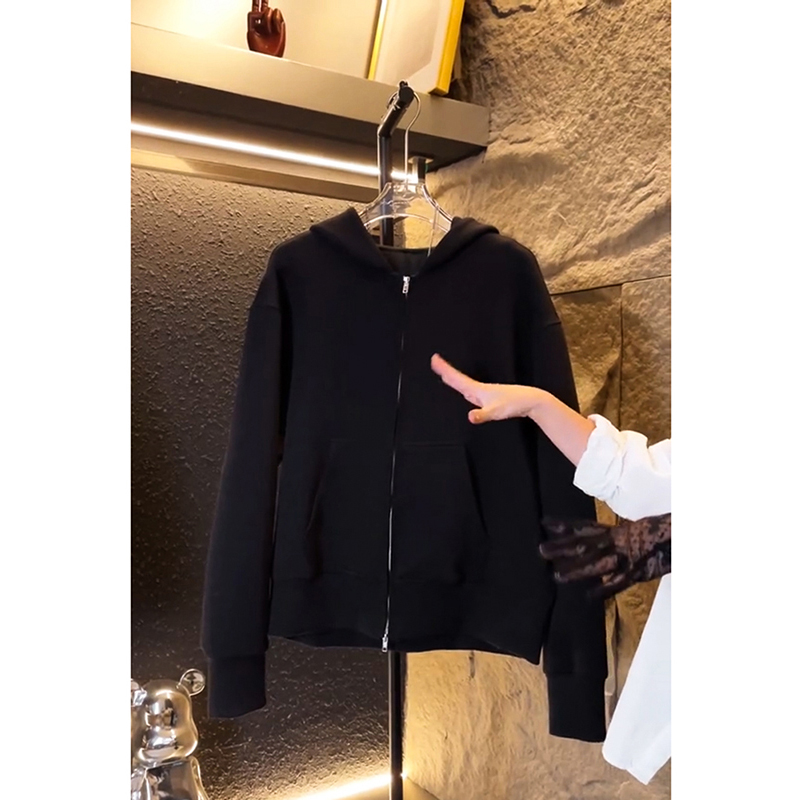 双拉链连帽卫衣内搭打底衫