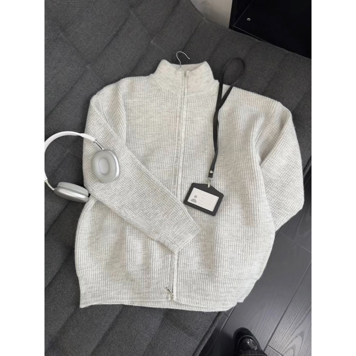 白花灰立领开衫毛衣男款秋冬