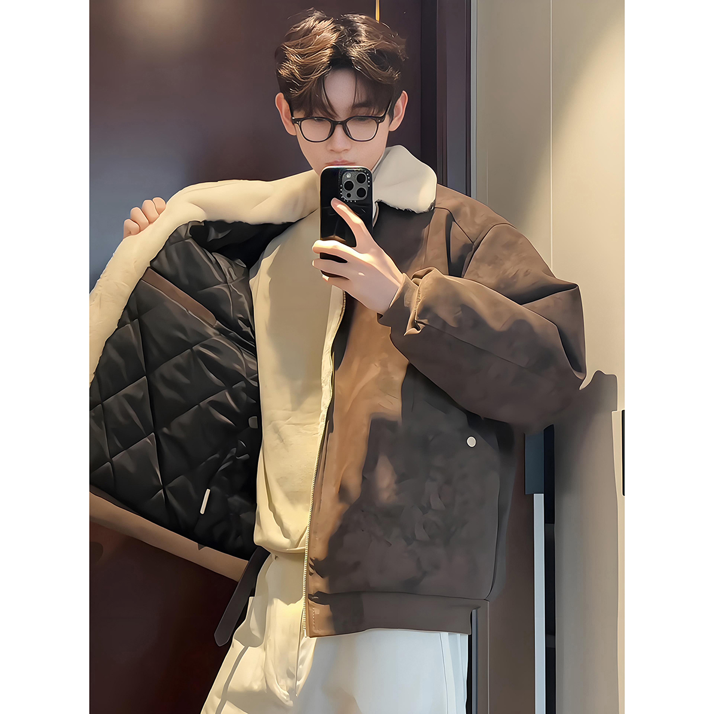 美拉德羊羔绒毛领棉服男冬季加棉