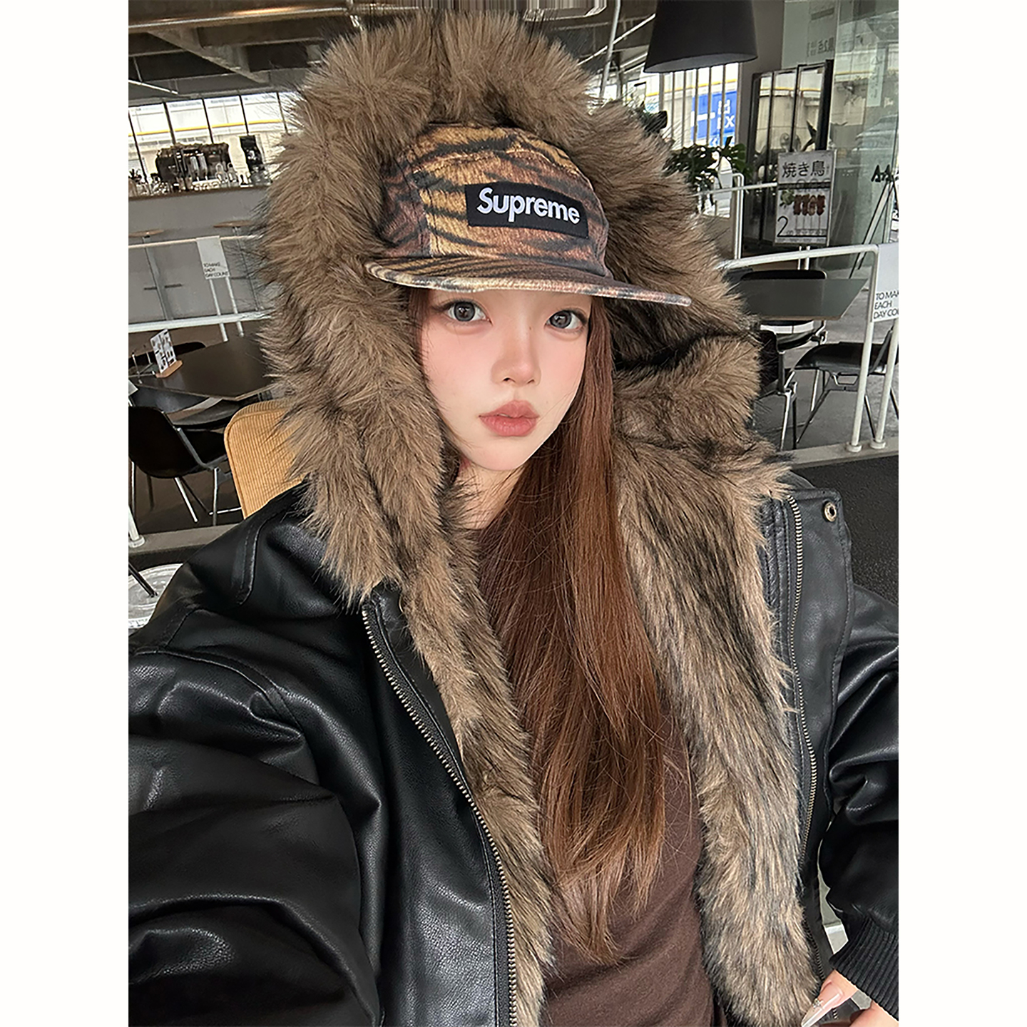 美式毛领连帽座山雕棉服男冬季