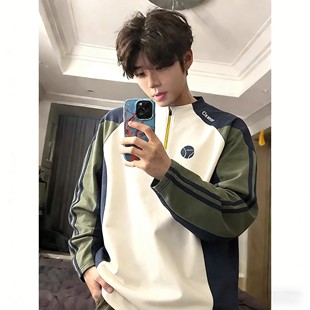 户外运动羽毛服男款春季拼接撞色半拉链卫衣cleanfit内搭打底t恤