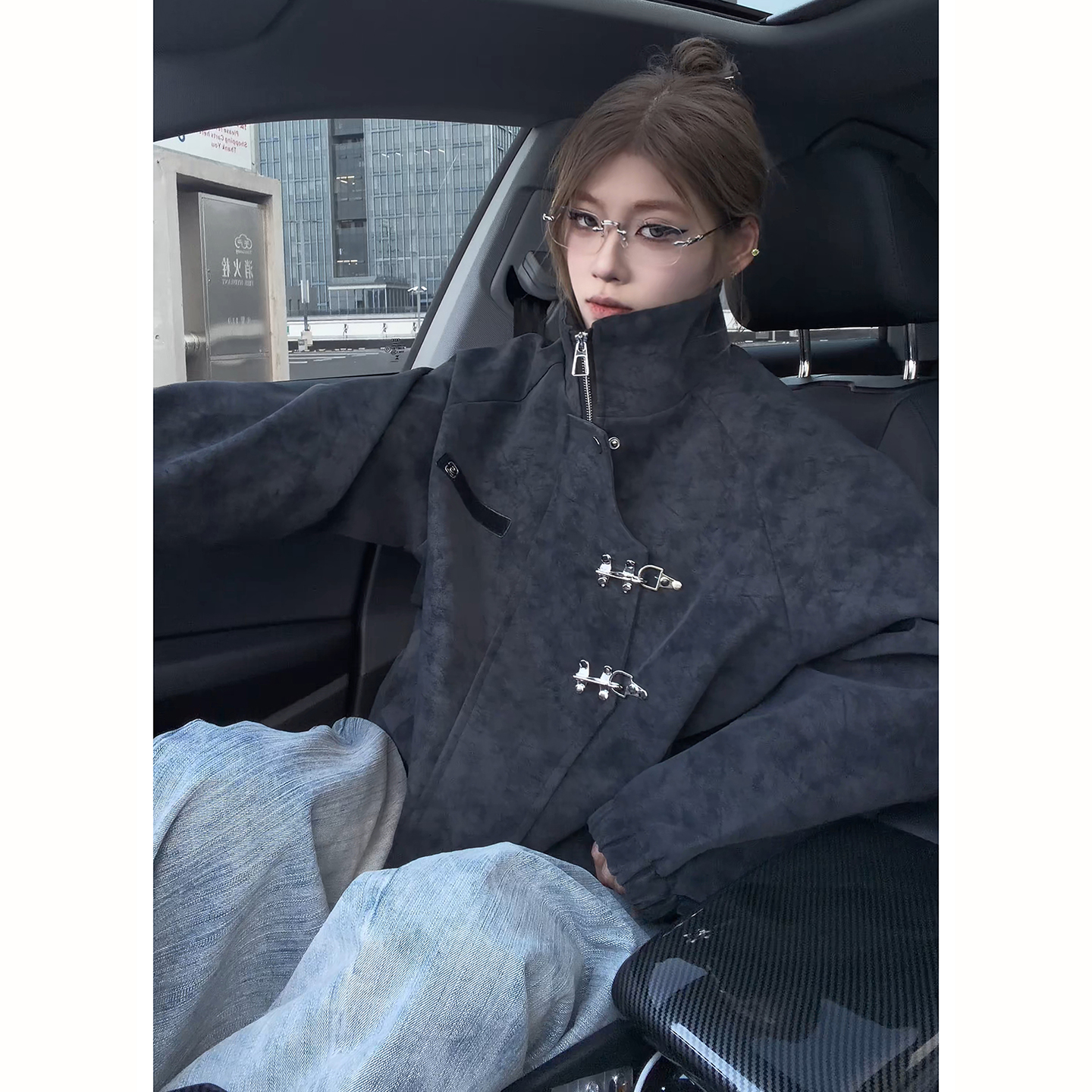 黑色扎染皮衣夹克男秋冬季高级感