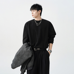 双面德绒长袖t恤男秋冬加绒打底衫cleanfit黑色正肩圆领内搭卫衣