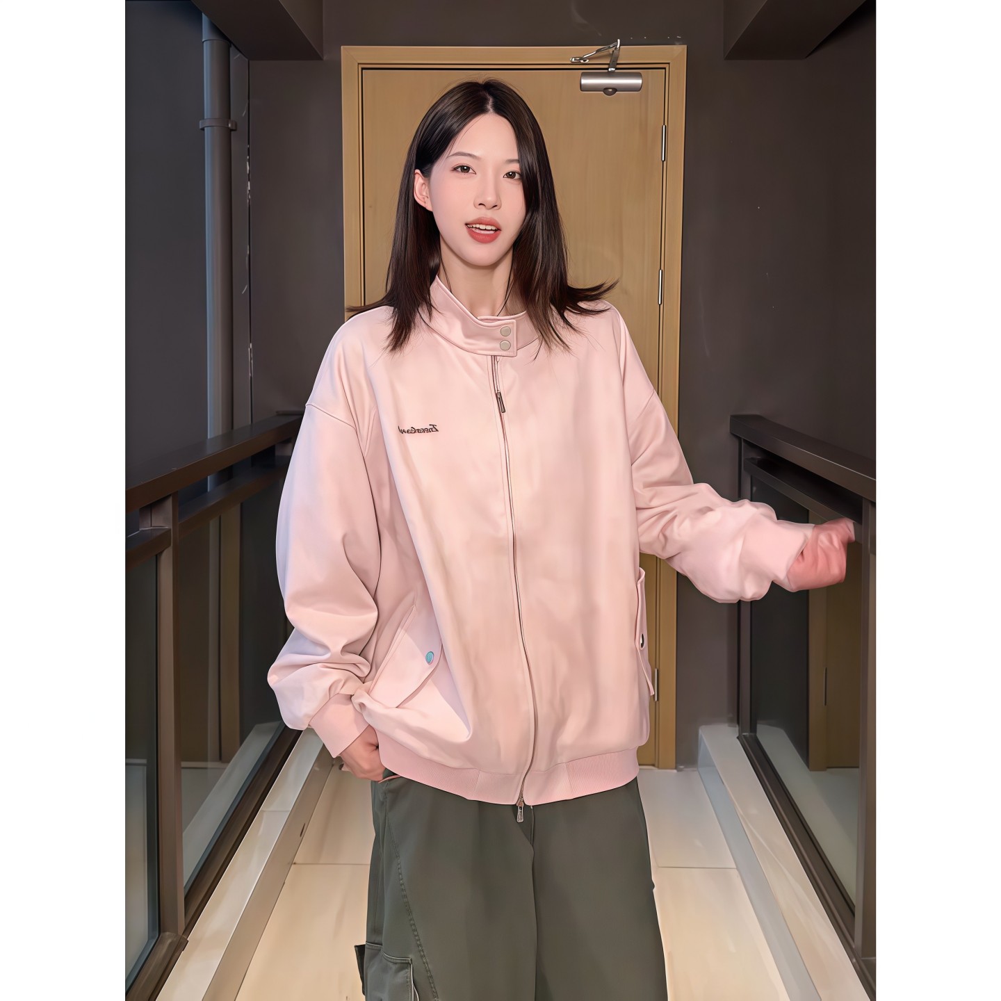 橡皮粉刺绣哈灵顿夹克男女秋季