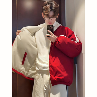 正反双面穿羽绒棉服冬季 加厚防寒服外套 男生痞帅穿搭高级棉衣短款