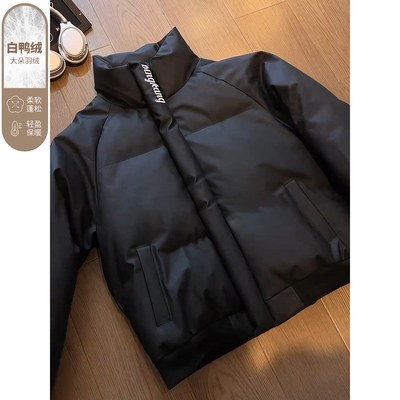 美式短款pu皮羽绒棉服男款冬季