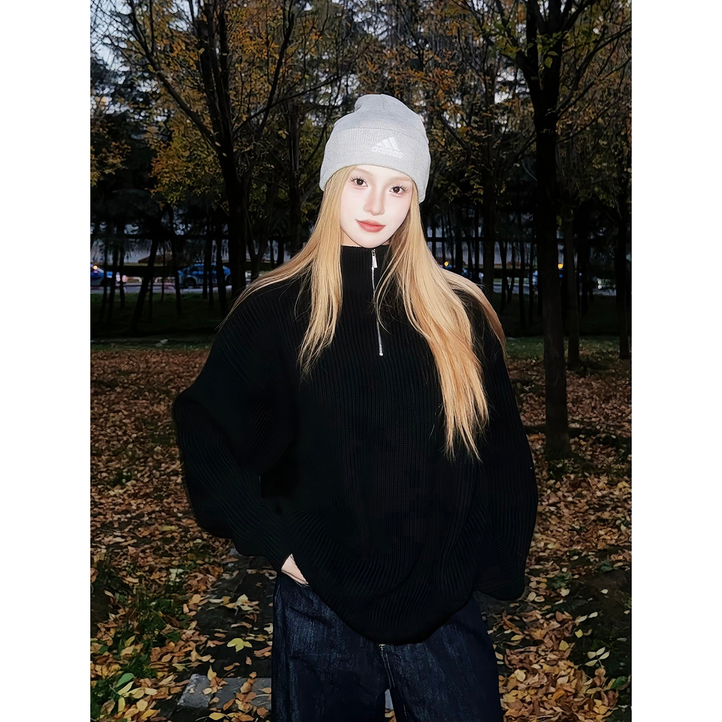 黑色半拉链高领针织衫男秋冬韩系