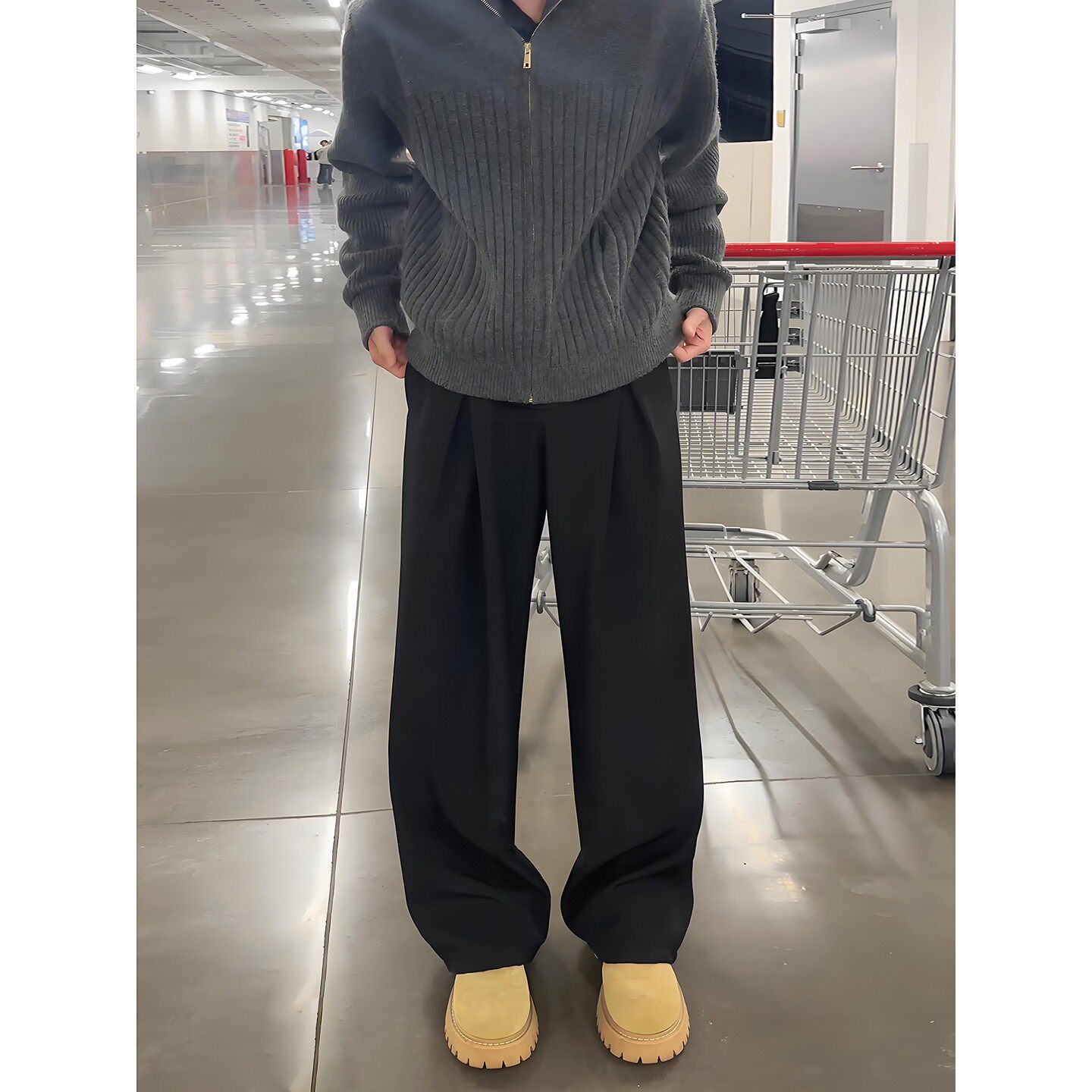 黑色A字弯刀西裤男款秋冬