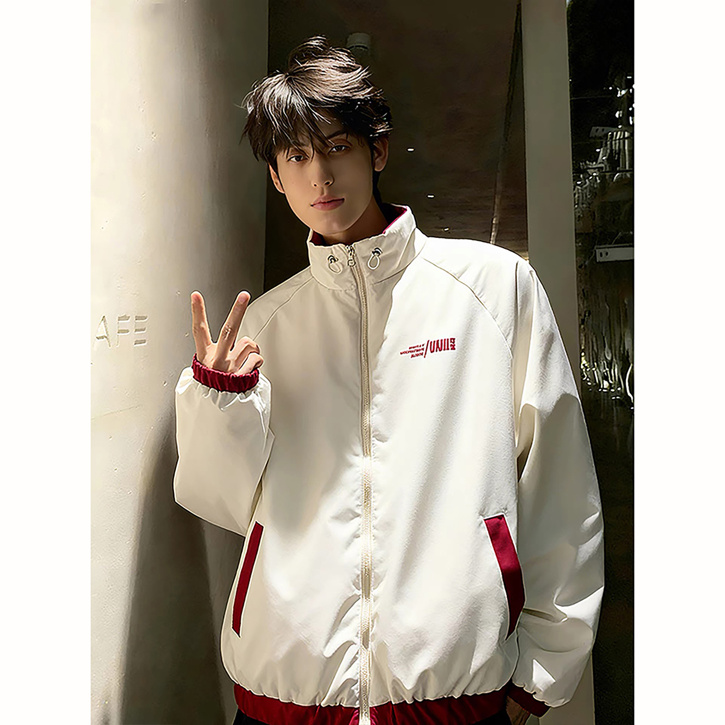 白色双面穿羽绒棉服男冬季美式