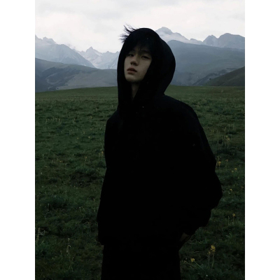 黑色埃及棉男士加绒卫衣加厚秋冬