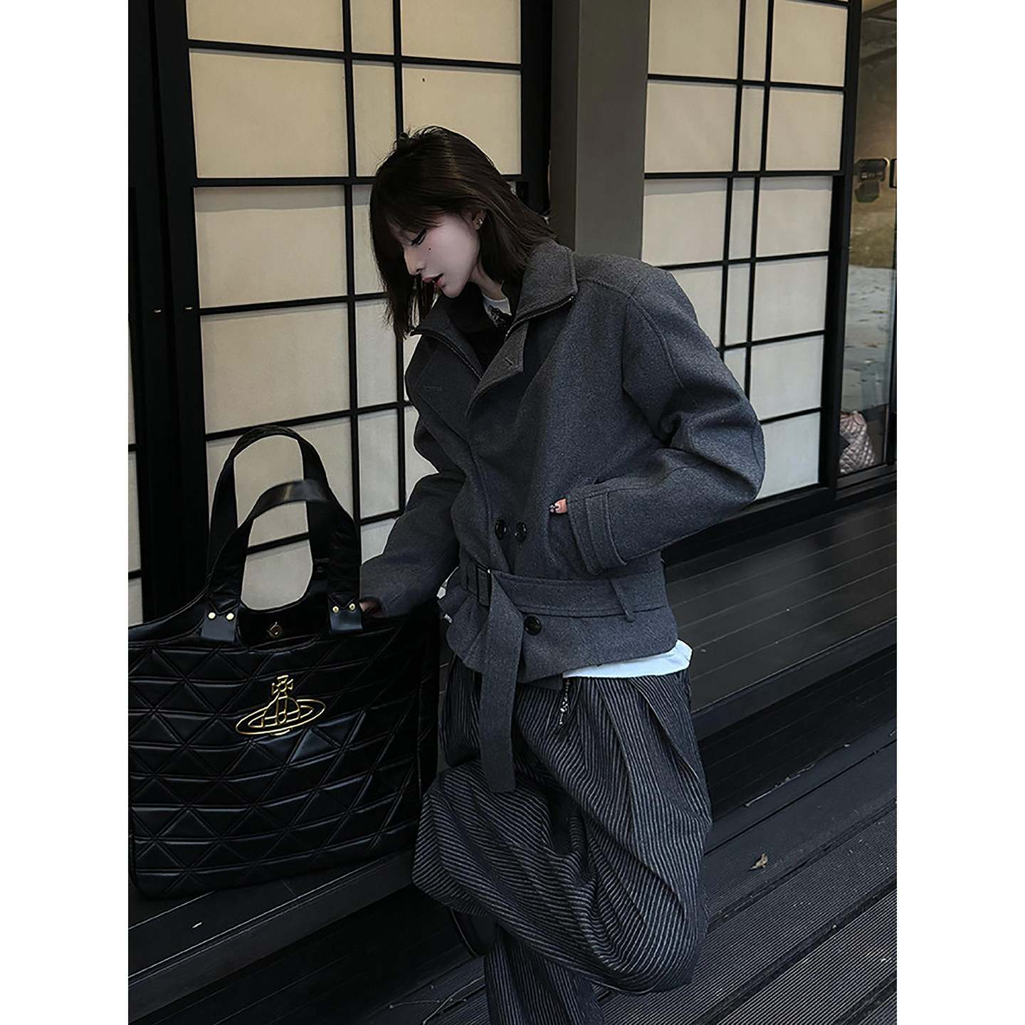 假两件双排扣短款毛呢大衣男款冬季加厚重磅呢子外套美式廓形夹克,男装,毛呢大衣,淘宝优惠券,粉丝福利购,淘宝优惠卷