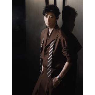 裤 美拉德假两件长袖 男生韩系帅气穿搭一整套垂感阔腿西装 套装 衬衫