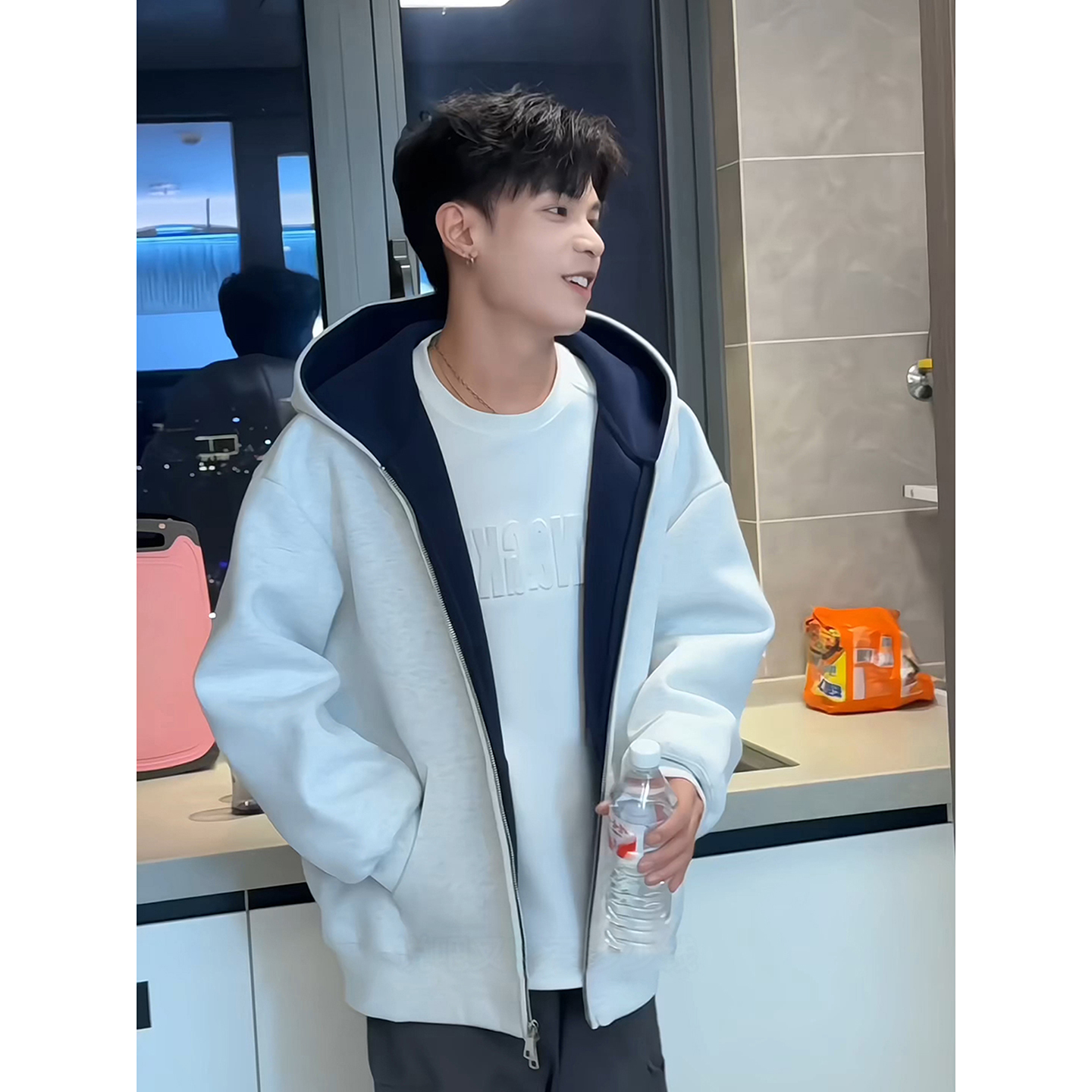 600g重磅硬挺白花灰卫衣男款秋季