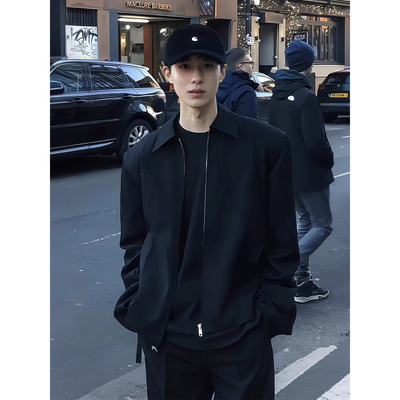 黑色行政夹克男款秋季美式短款