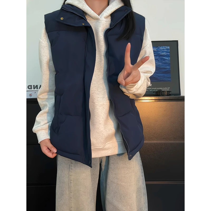 藏青色短款棉服马甲男秋冬