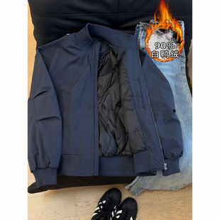 cleanfit藏青色羽绒棉服男款冬季美式短款棉衣外套高级感立领棉袄