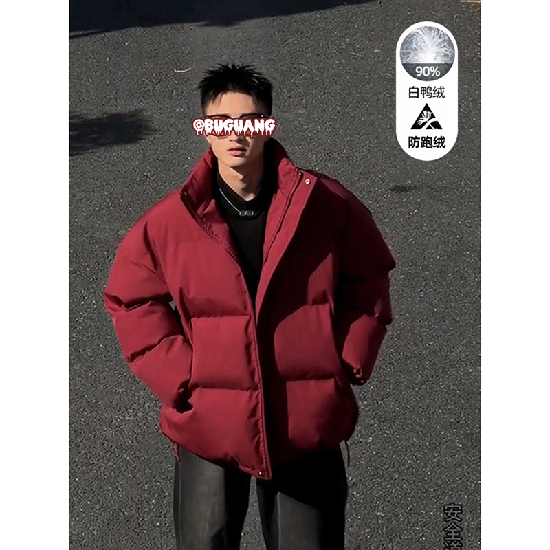 酒红色白鸭绒羽绒服男款冬装外套