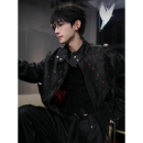 轻奢高级感蟒蛇纹理皮衣短款 男模穿搭痞帅风外套宝石点缀垫肩夹克