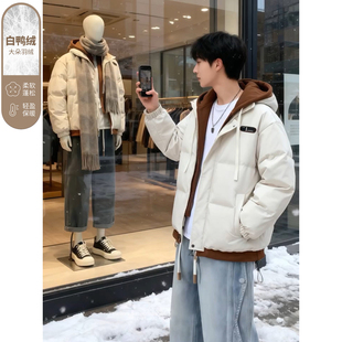 假两件青少年派克羽绒棉服男款冬季加厚连帽面包服高级感痞帅棉衣