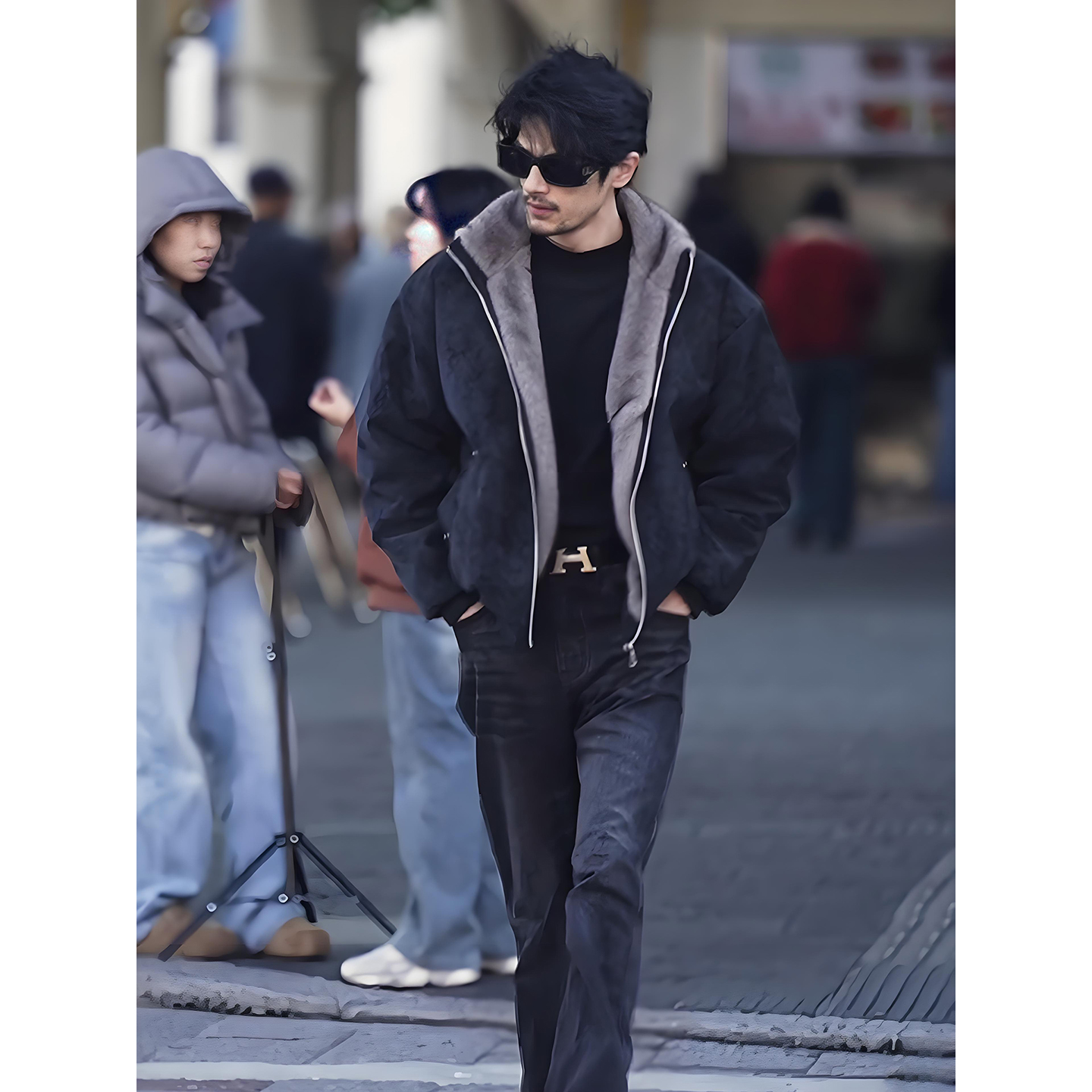 美式复古座山雕重磅棉衣男仿貂毛