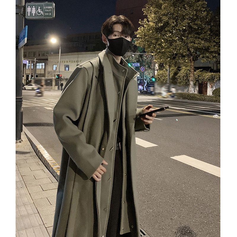 英伦风大衣男加厚假两件一衣两穿