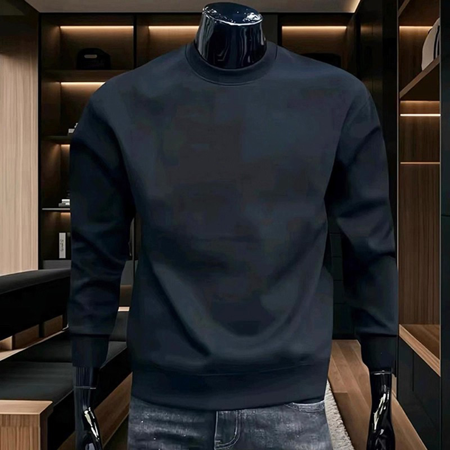 重磅黑色圆领卫衣阳光干净穿搭