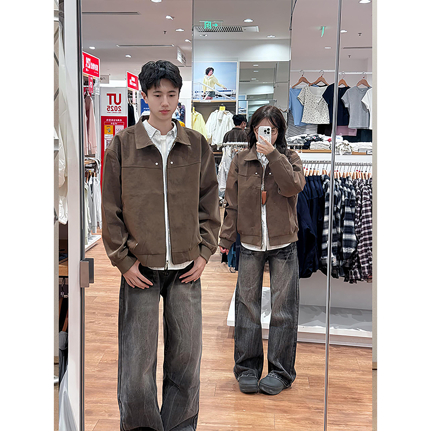 美式咖啡色外套男女秋季小众柳钉