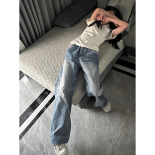 美式复古蓝闪电纹牛仔裤男冬季加绒高级感弯刀裤子直筒修身微喇裤