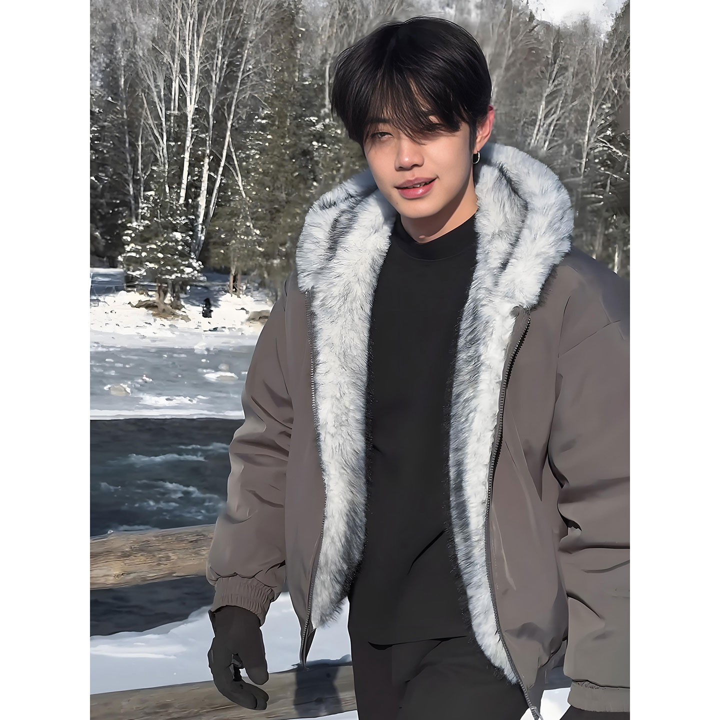 美式狼王座山雕外套男款冬季加绒加厚大毛领棉服防寒保暖棉衣袄子