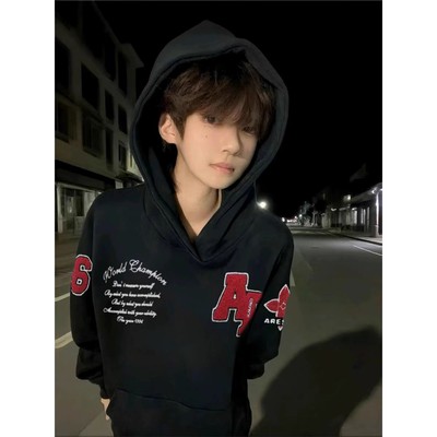 美式高街vibe字母刺绣卫衣男秋冬