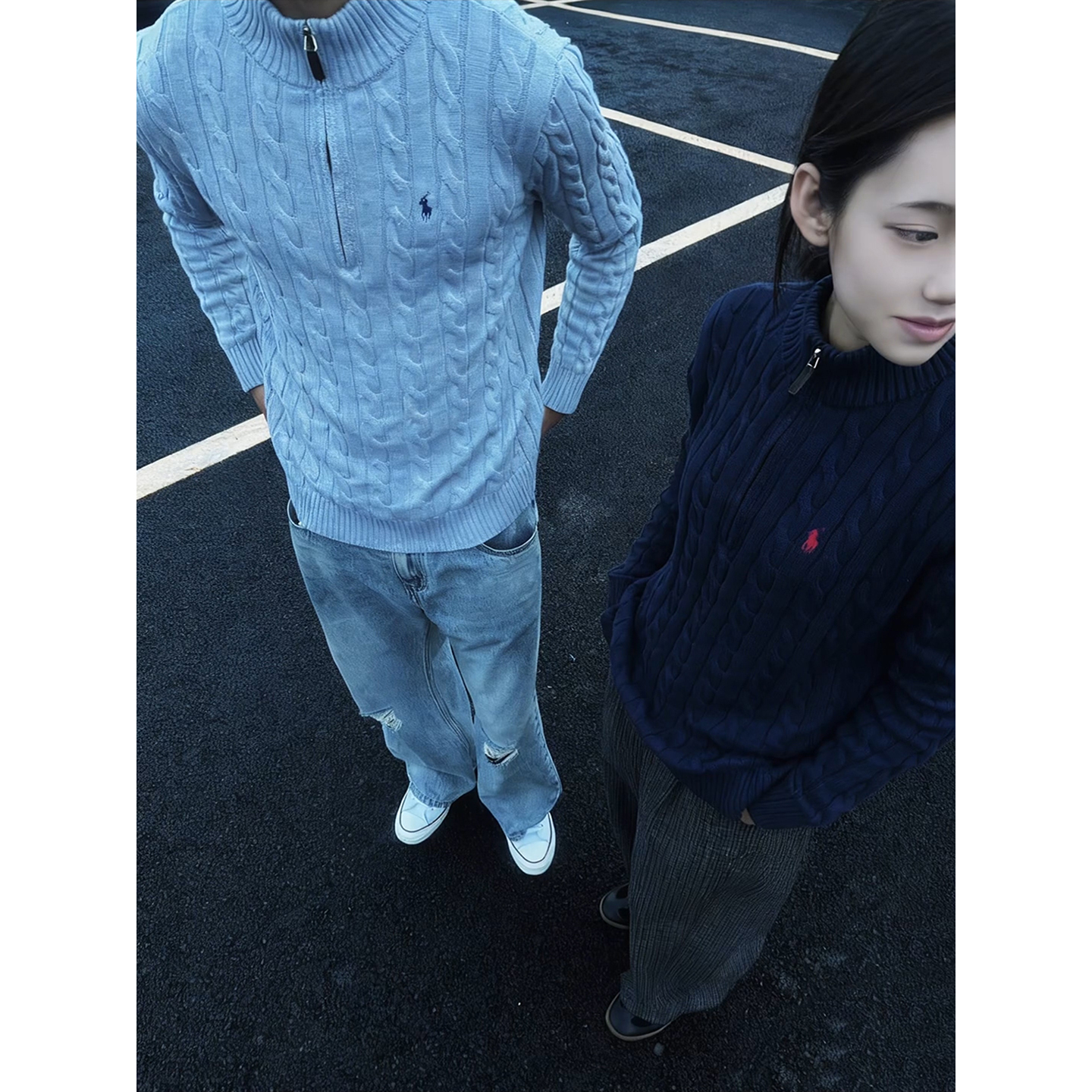 马标刺绣麻花半拉链毛衣秋冬立领