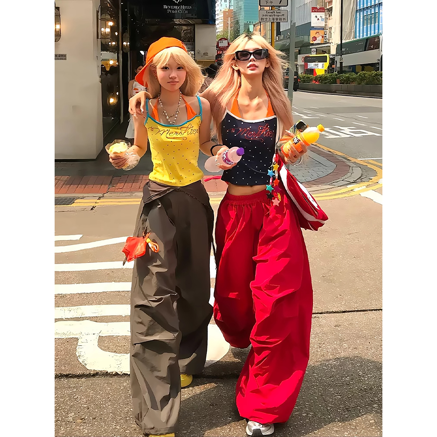 多巴胺穿搭红色工装裤女夏y2k