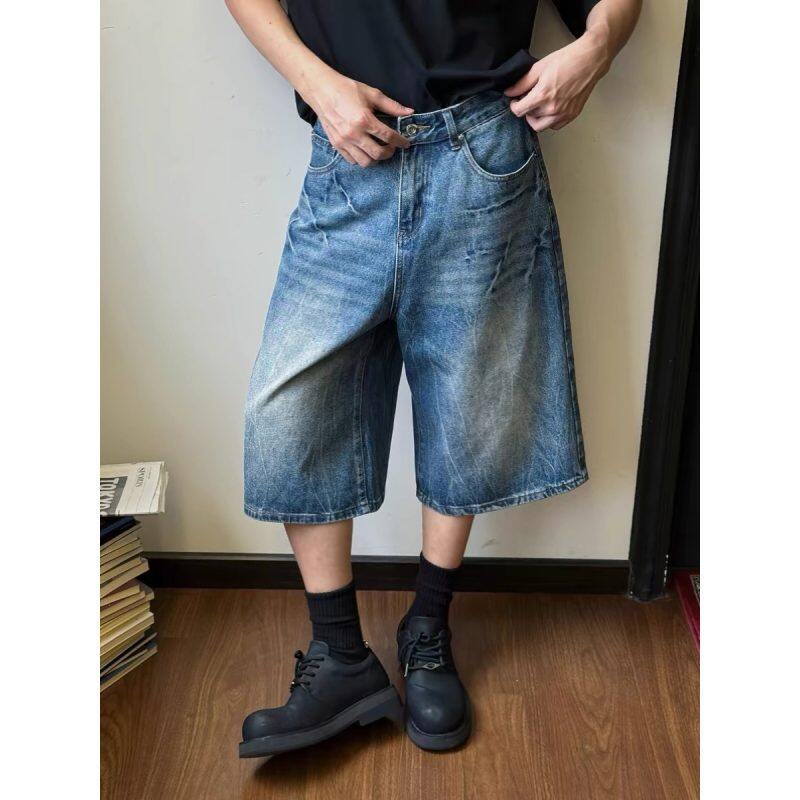 闪电波纹裂痕牛仔裤男夏季薄款