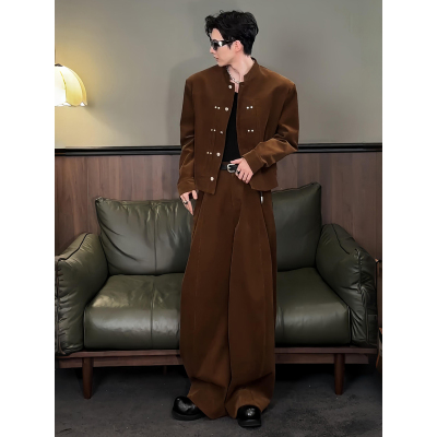 老钱风美式设计感棕咖色短款外套