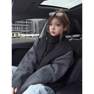 黑色轻暖羽绒棉马甲男款冬季外穿无袖坎肩棉服高级感工装背心夹克