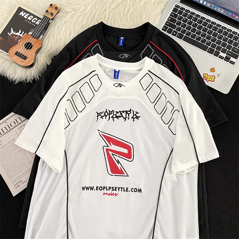 美式橄榄球衣投篮服男夏季冰丝速干运动衣赛车短袖情侣足球服t恤