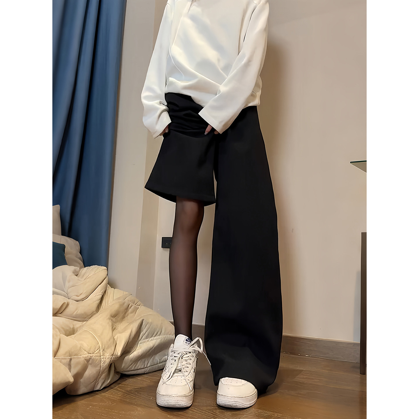 黑色微喇垂坠感西装裤男女加绒加厚老钱风裤子直筒显瘦弯刀梧桐裤,男装,西裤,淘宝优惠券,粉丝福利购,淘宝优惠卷