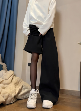 黑色微喇垂坠感西装裤男女加绒加厚老钱风裤子直筒显瘦弯刀梧桐裤