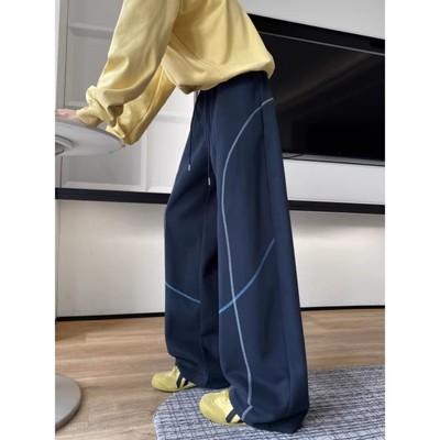 藏青色复线弯刀卫裤男秋季美式