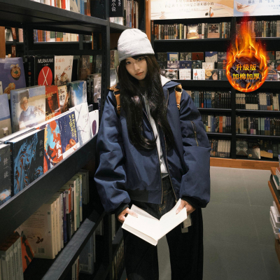 藏青色美式飞行夹克棉服男女冬季