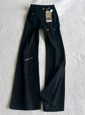 黑色中腰松弛感微喇牛仔裤男秋季高级感弯刀裤子美式直筒工装长裤