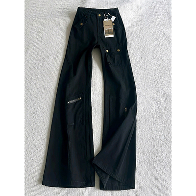 黑色中腰松弛感微喇牛仔裤男秋季