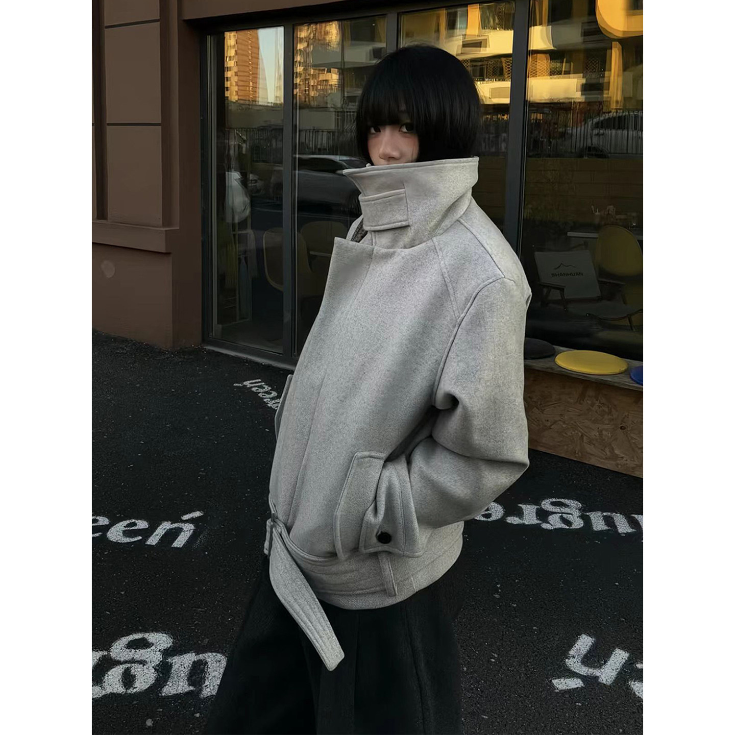 cleanfit毛呢绑带设计工装夹克男生冬季高级感大衣可翻领正肩棉衣,男装,毛呢大衣,淘宝优惠券,粉丝福利购,淘宝优惠卷