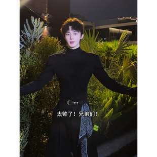 t恤修身 黑色半高领德绒男士 重磅正肩长袖 秋冬美式 弹力内搭 打底衫